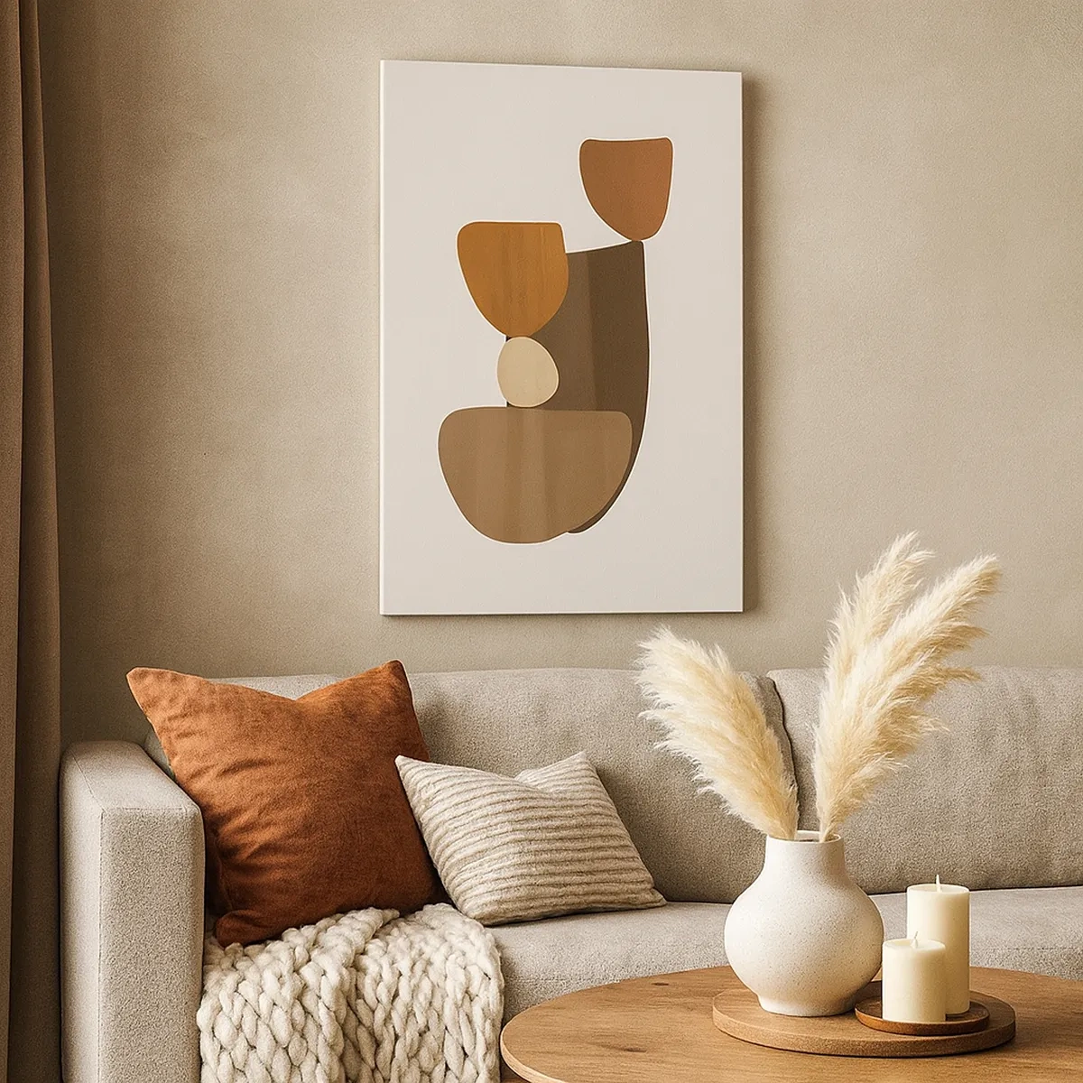 Impression sur toile - Image sur toile - Composition abstraite dans les tons marron et beige - 50x70cm - Composition de marrons - Décoration murale moderne pour le salon et la chambre ARTTOR