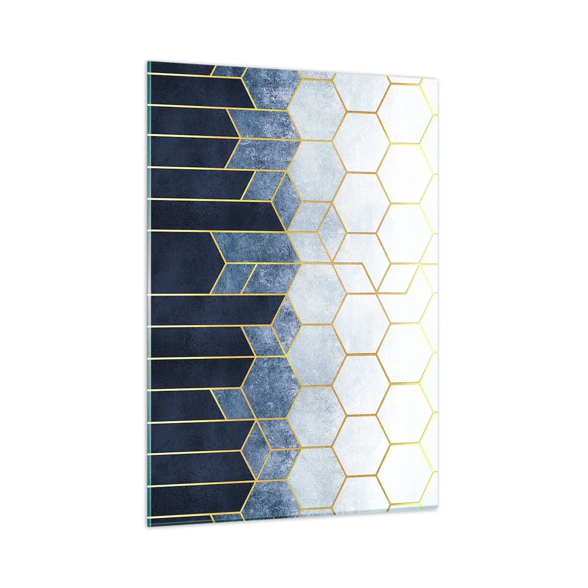 Impression sur verre - Image sur verre - Motif géométrique aux couleurs or et bleu marine - 50x70cm - Composition en rythme syncopé - Décoration murale moderne pour le salon et la chambre ARTTOR