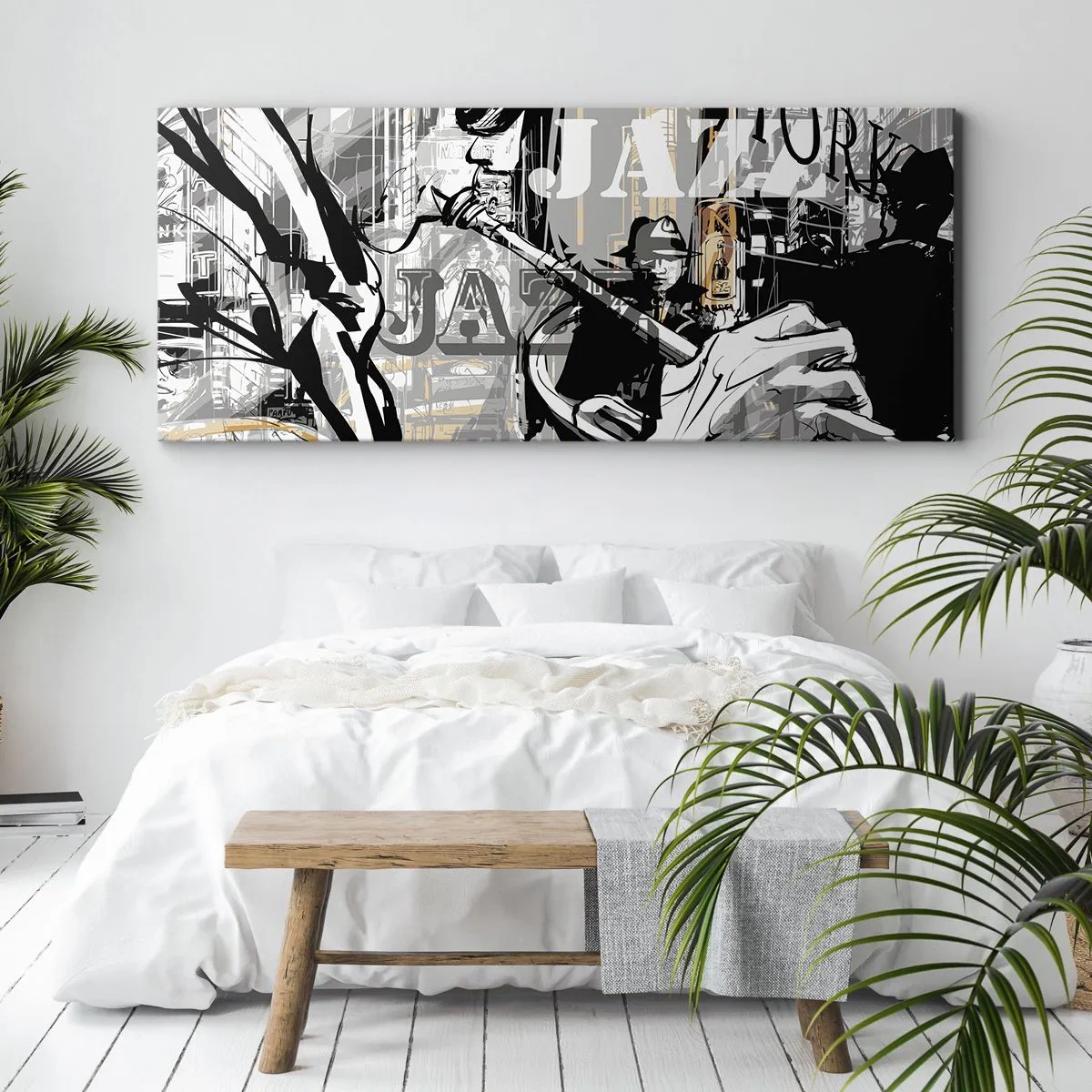 Impression sur toile - Image sur toile - Scène jazz new-yorkaise - 120x50cm - Au rythme de New York - Décoration murale moderne pour le salon et la chambre ARTTOR