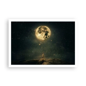 Affiche - Poster - L'homme avec la lune contre le ciel étoilé - 100x70cm - Celui qui a volé la lune - Décoration murale moderne pour le salon et la chambre ARTTOR