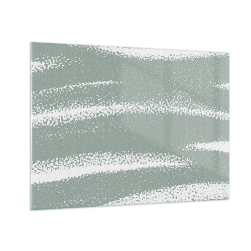 Impression sur verre - Image sur verre - Rayures blanches sur un fond vert frais - 70x50cm - Abstraction dans un climat hivernal - Décoration murale moderne pour le salon et la chambre ARTTOR