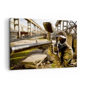 Impression sur toile - Image sur toile - Un joueur de paintball en tenue de camouflage visant un marqueur - 100x70cm - Et vous pouvez devenir un héros - Décoration murale moderne pour le salon et la chambre ARTTOR