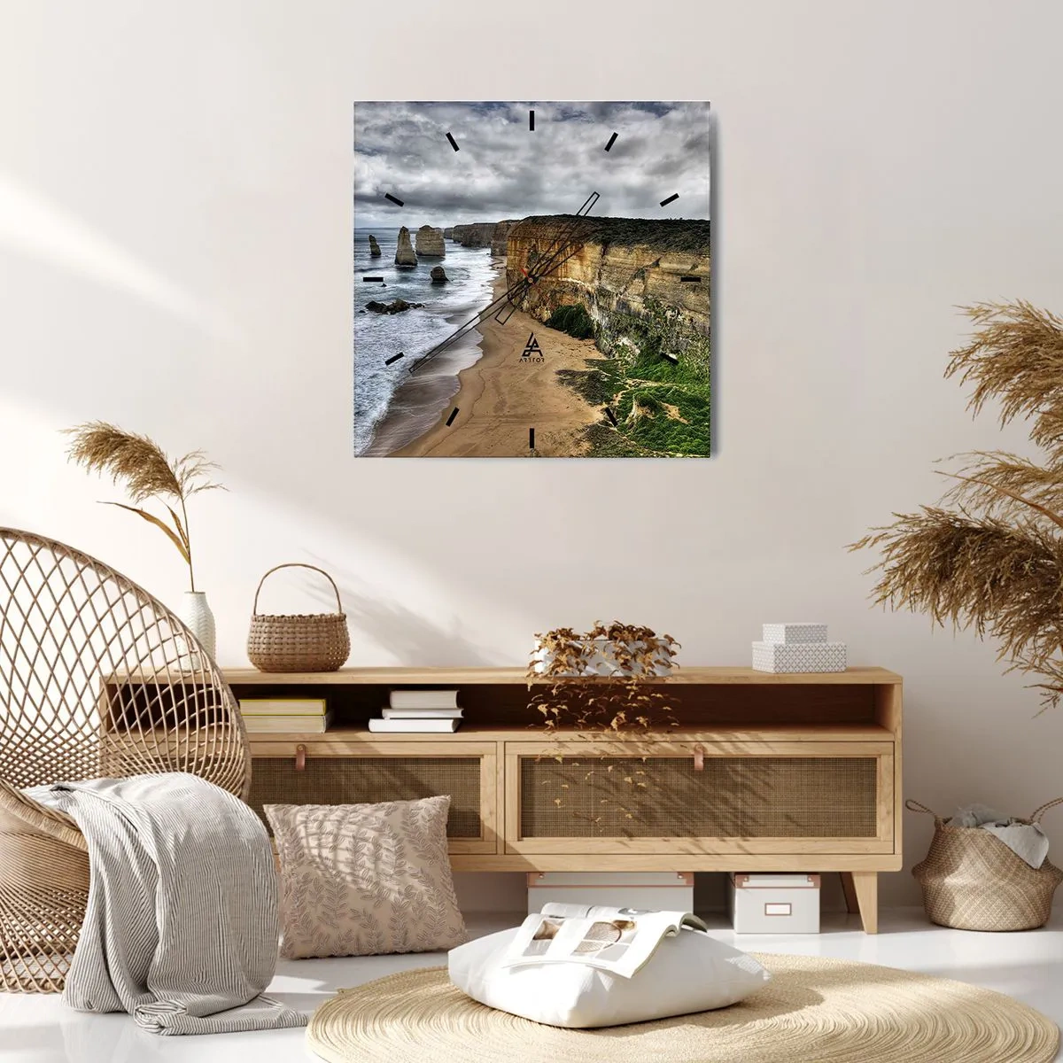 Horloge murale - Pendule murale - Côte rocheuse avec plage et formations rocheuses - 30x30cm - Beauté brute - Décoration murale moderne pour le salon et la chambre ARTTOR