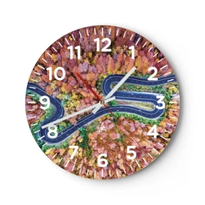 Horloge murale - Pendule murale - Route sinueuse à travers la forêt - 30x30 cm