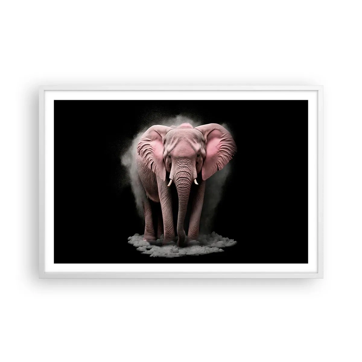 Affiche dans un cadre blanc - Poster - Ne pensez pas à un éléphant rose ! - 91x61 cm