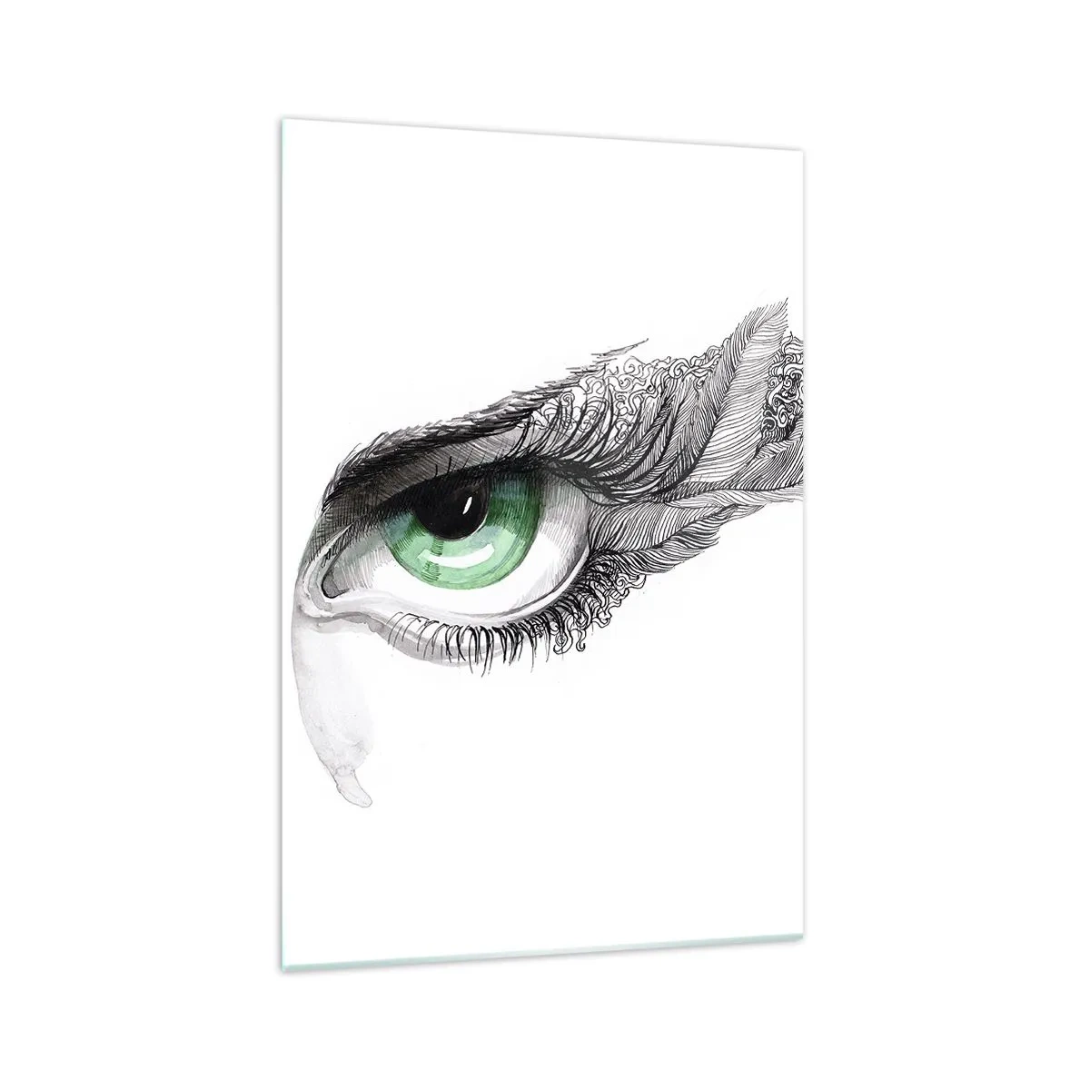 Impression sur verre - Image sur verre - Œil artistique avec iris vert et détails de dessin - 70x100cm - Belle et prête à l'attaque - Décoration murale moderne pour le salon et la chambre ARTTOR