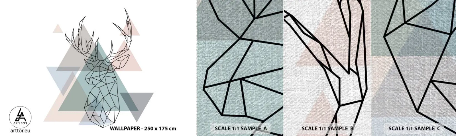 Échantillon de Papier Peint Premium Canvas - Dans une forêt géométrique - Abstraction, Cerf, Graphique - 100x30 cm