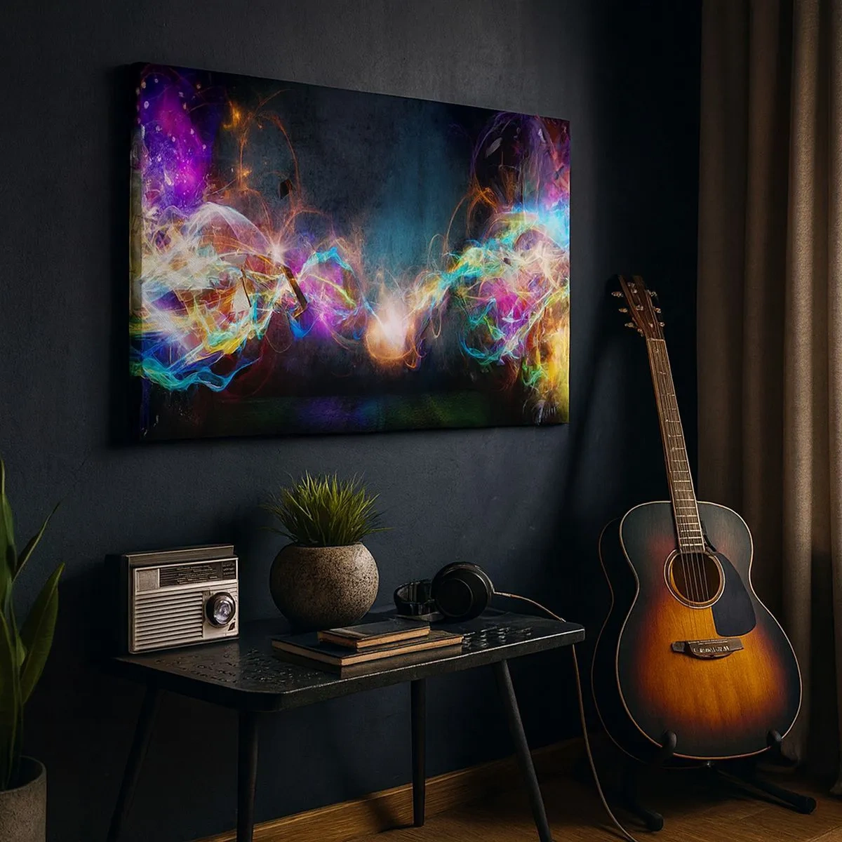 Impression sur toile - Image sur toile - Des éclairs de lumière colorés dans une composition abstraite - 70x50cm - Joyeusement contre l'obscurité - Décoration murale moderne pour le salon et la chambre ARTTOR