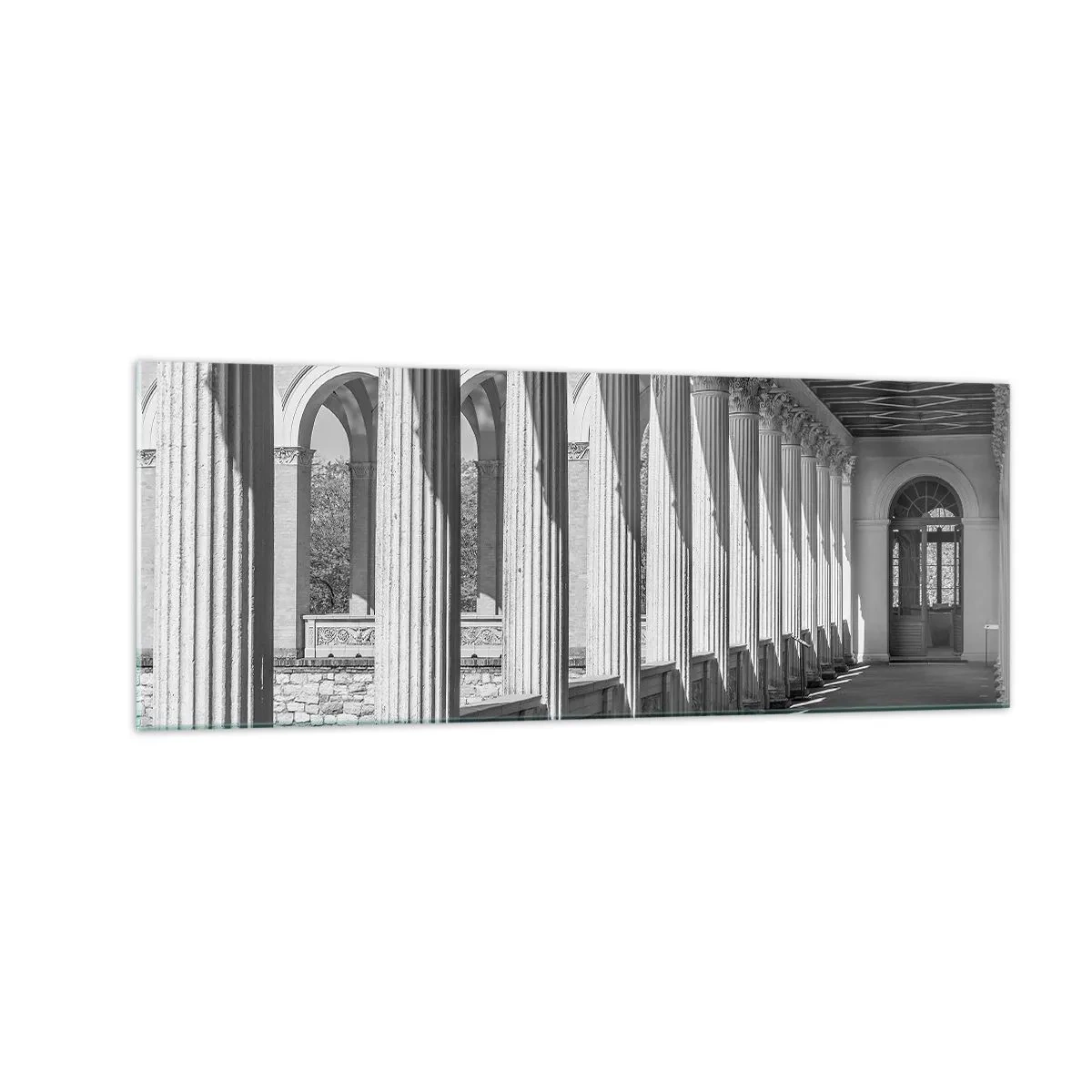 Impression sur verre - Image sur verre - Colonnade de style classique en noir et blanc - 140x50cm - Arcade ensoleillée - Décoration murale moderne pour le salon et la chambre ARTTOR