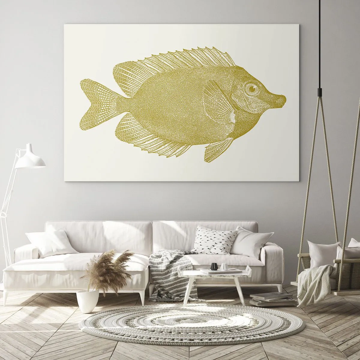 Impression sur verre - Image sur verre - Poisson rouge vintage sur fond clair - 120x80cm - Du poisson et c'est tout - Décoration murale moderne pour le salon et la chambre ARTTOR