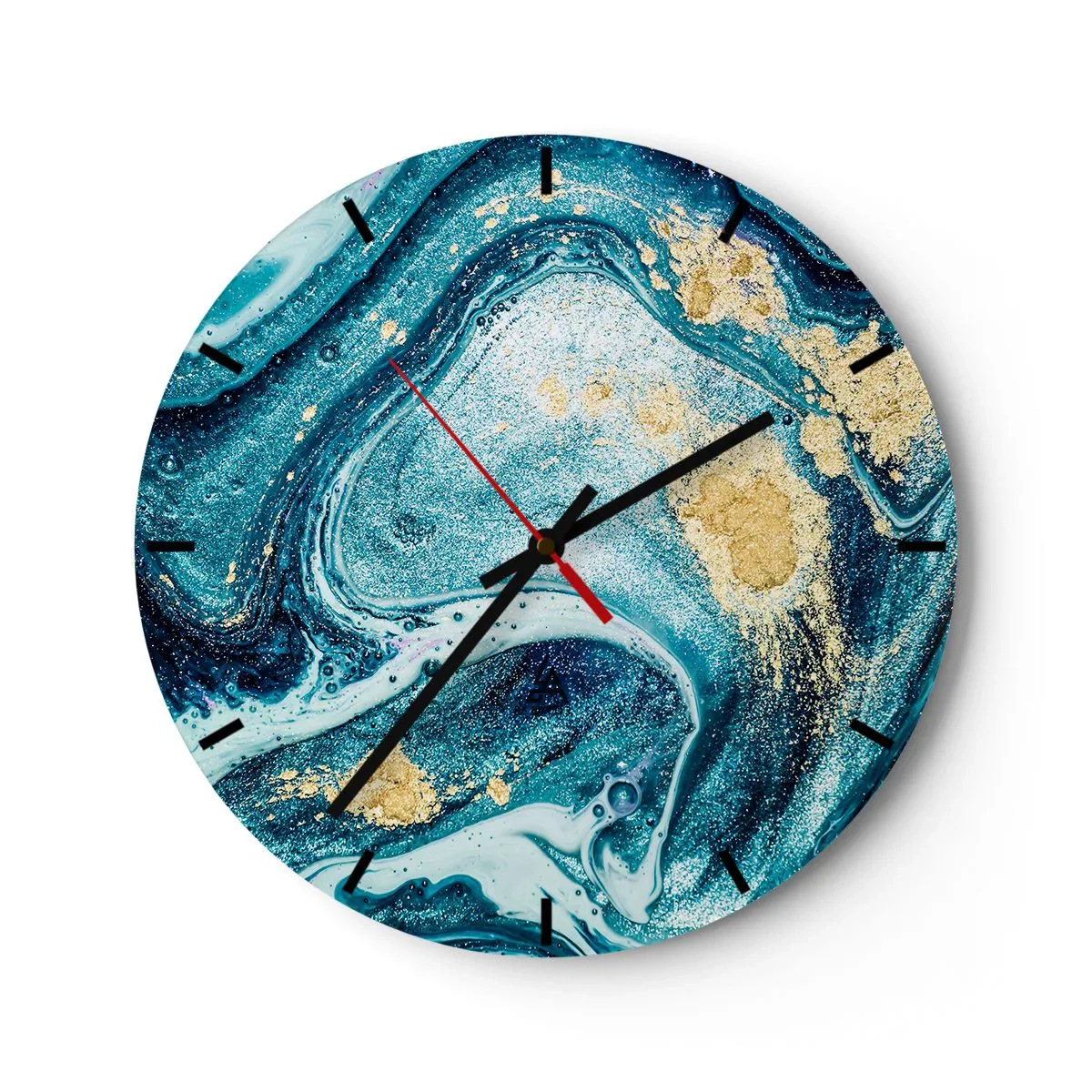 Horloge murale - Pendule murale - Un tourbillon abstrait dans des tons de bleu et d'or avec un effet marbré. - 30x30cm - Vortex bleu - Décoration murale moderne pour le salon, la cuisine et la chambre ARTTOR