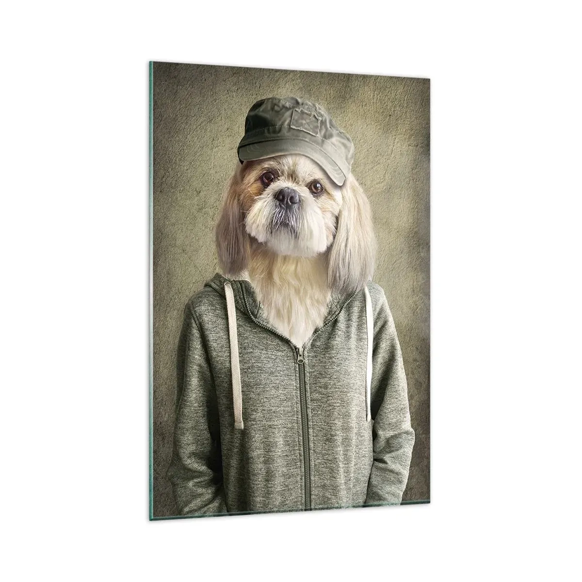 Impression sur verre - Image sur verre - Portraits stylisés d'un lion, d'un chien et d'un éléphant dans des vêtements élégants - 80x120cm - je préfère plus détendu - Décoration murale moderne pour le salon et la chambre ARTTOR