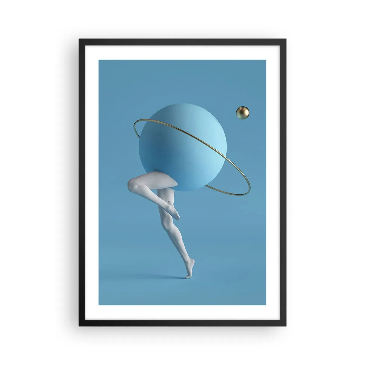 Affiche dans un cadre noir - Poster - Une figure avec une planète pour tête dans une composition surréaliste - 50x70cm - Et les planètes deviennent folles - Décoration murale moderne pour le salon et la chambre ARTTOR