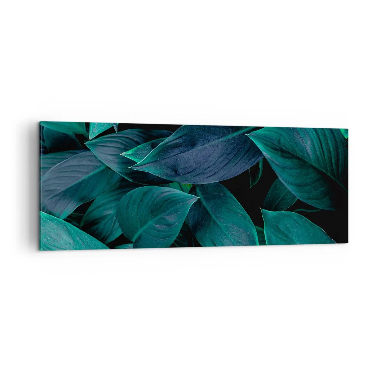 Impression sur toile - Image sur toile - Gros plan de feuilles vertes sur fond sombre - 140x50cm - le vert lui-même - Décoration murale moderne pour le salon et la chambre ARTTOR