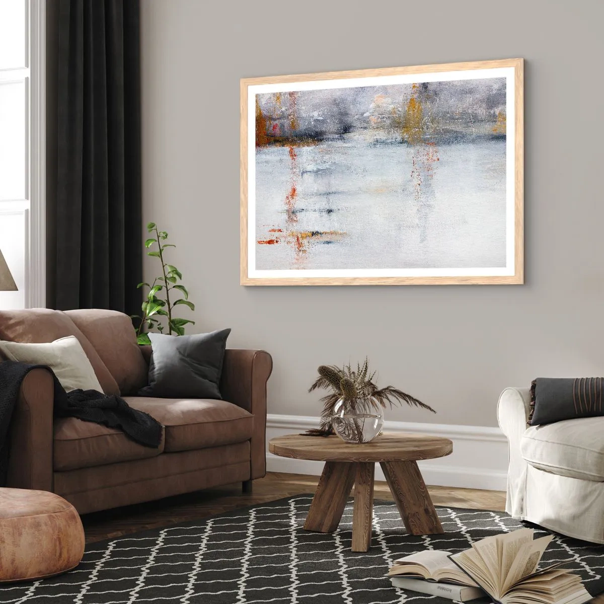 Affiche dans un chêne clair - Poster - Derrière l'air un rideau - 70x50 cm