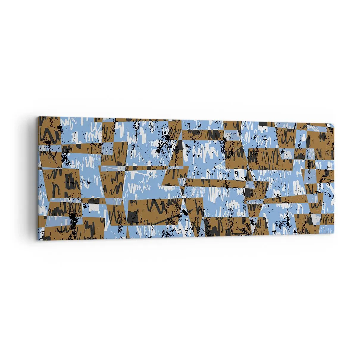 Impression sur toile - Image sur toile - Une composition abstraite de rectangles dans des tons de marron et de bleu. - 140x50cm - Une découpe non humaine - Décoration murale moderne pour le salon et la chambre ARTTOR