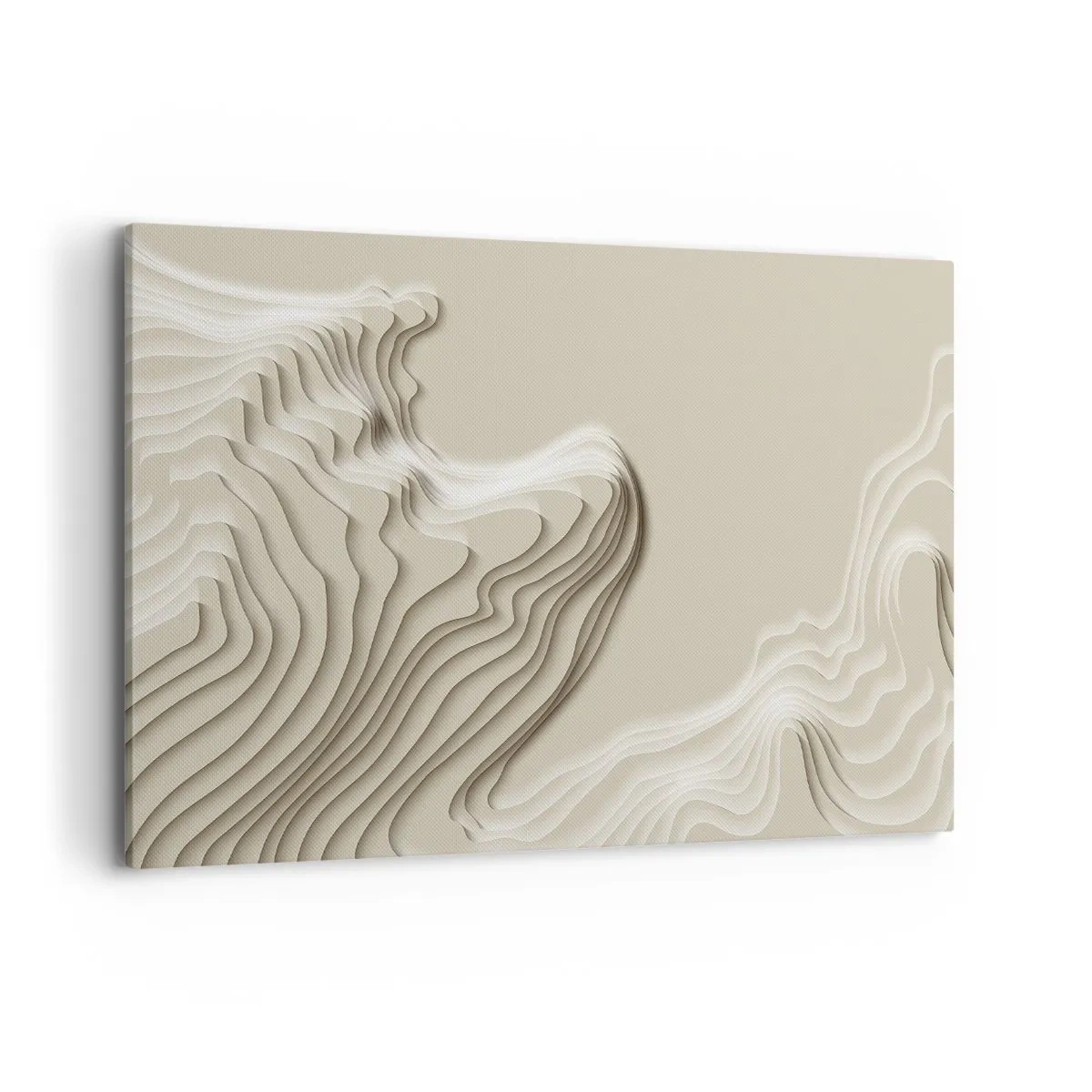 Impression sur toile - Image sur toile - Un motif abstrait dans des tons beiges avec un effet linéaire. - 120x80cm - Topographie artistique - Décoration murale moderne pour le salon et la chambre ARTTOR
