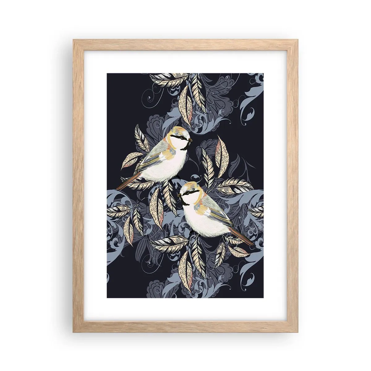 Affiche dans un chêne clair - Poster - Babillement jaune et bleu - 30x40 cm