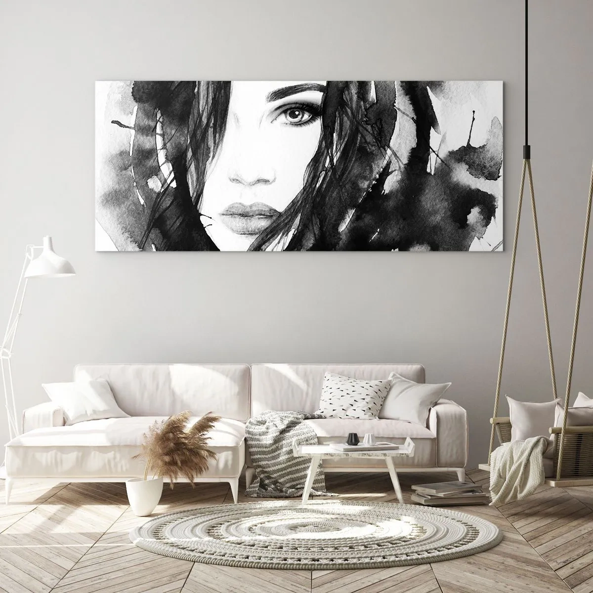 Impression sur verre - Image sur verre - Portrait d'une dame en noir et blanc - 100x40 cm