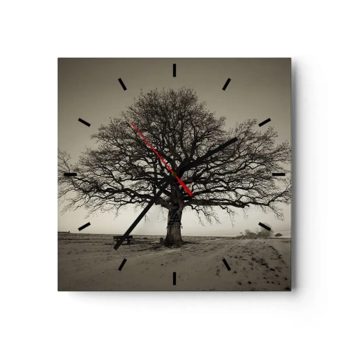 Horloge murale - Pendule murale - Un arbre solitaire dans un champ de sépia - 30x30cm - D'ici à l'éternité - Décoration murale moderne pour le salon et la chambre ARTTOR