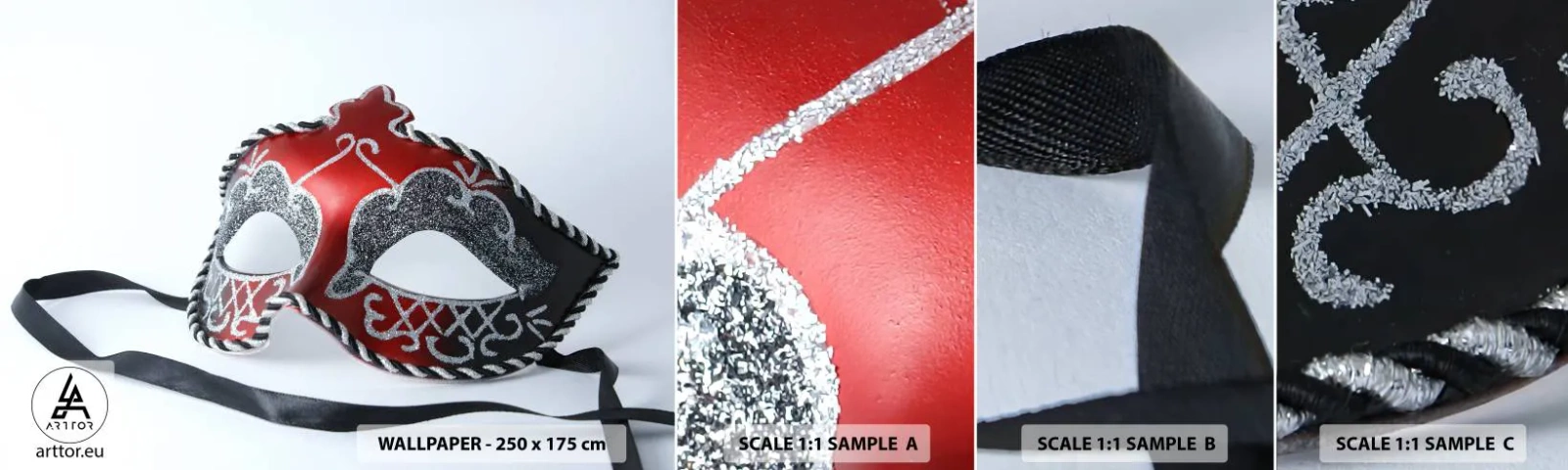 Échantillon de Papier Peint Autocollant Deluxe Sticker - Invitation au bal - Masque vénitien, Venise, Carnaval - 100x30 cm