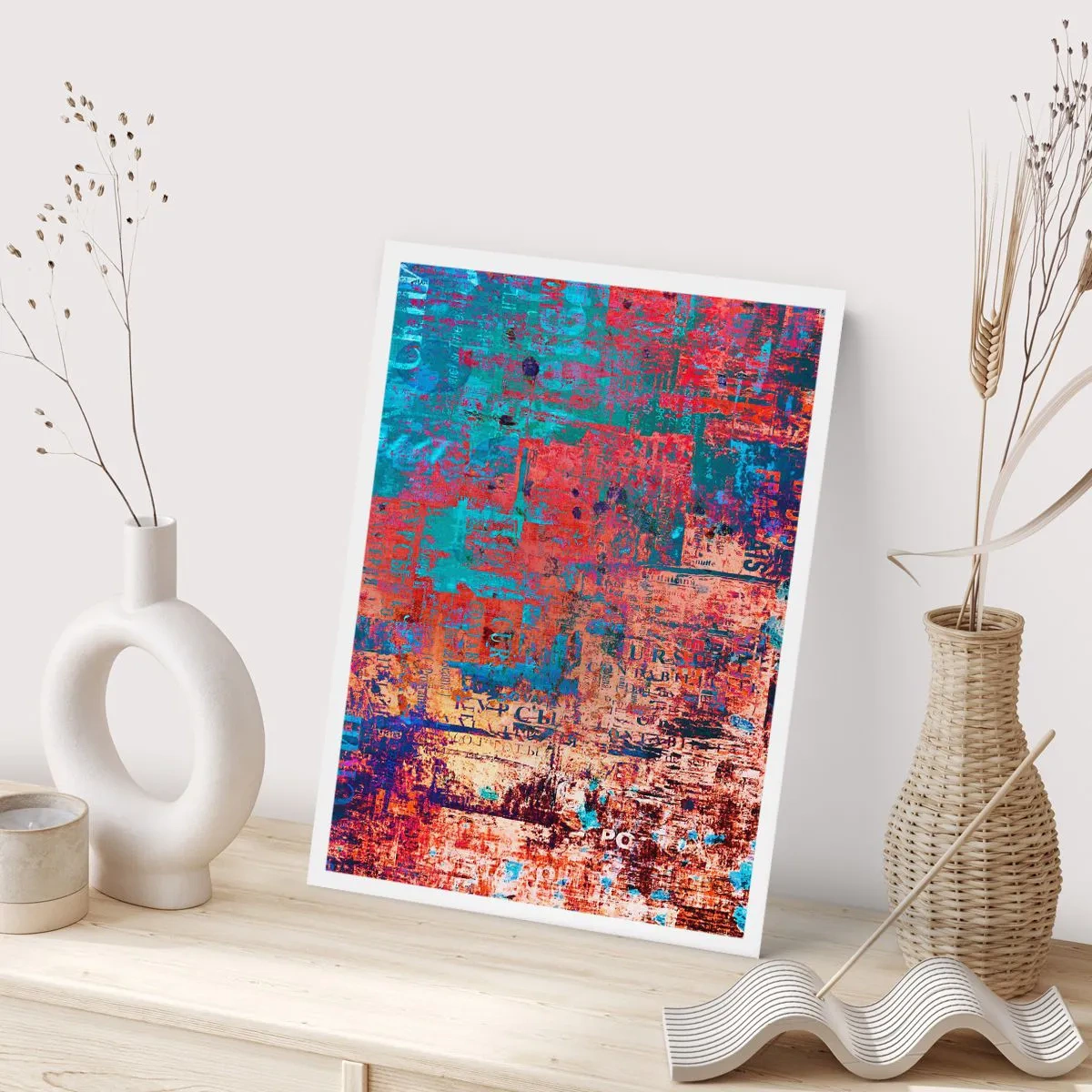 Affiche - Poster - Abstraction colorée avec des nuances intenses de rouge et de bleu - 50x70cm - Mémoire et oubli - Décoration murale moderne pour le salon et la chambre ARTTOR