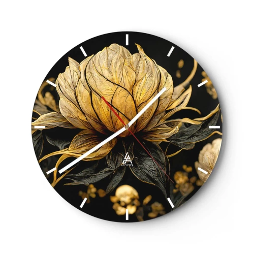 Horloge murale - Pendule murale - Fleur dorée et noire sur fond sombre - 30x30cm - Fragilité subtile - Décoration murale moderne pour le salon, la cuisine et la chambre ARTTOR