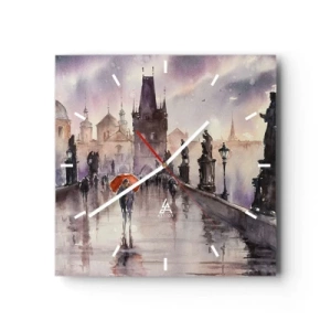 Horloge murale - Pendule murale - Vue romantique d'un pont avec un parapluie sur fond de ville en soirée - 30x30cm - Les gens ne changent pas - Décoration murale moderne pour le salon et la chambre ARTTOR