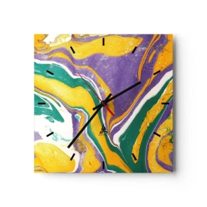 Horloge murale - Pendule murale - Motif de marbre abstrait aux couleurs vives - 30x30cm - Ondes de couleur - Décoration murale moderne pour le salon et la chambre ARTTOR