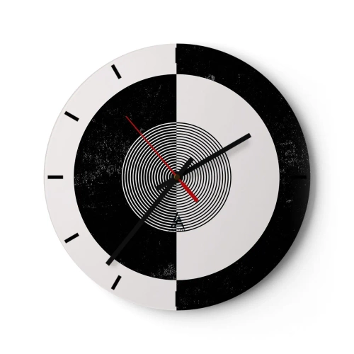 Horloge murale - Pendule murale - Motif abstrait noir et blanc avec des cercles concentriques - 30x30cm - Harmonie de noir et blanc - Décoration murale moderne pour le salon, la cuisine et la chambre ARTTOR