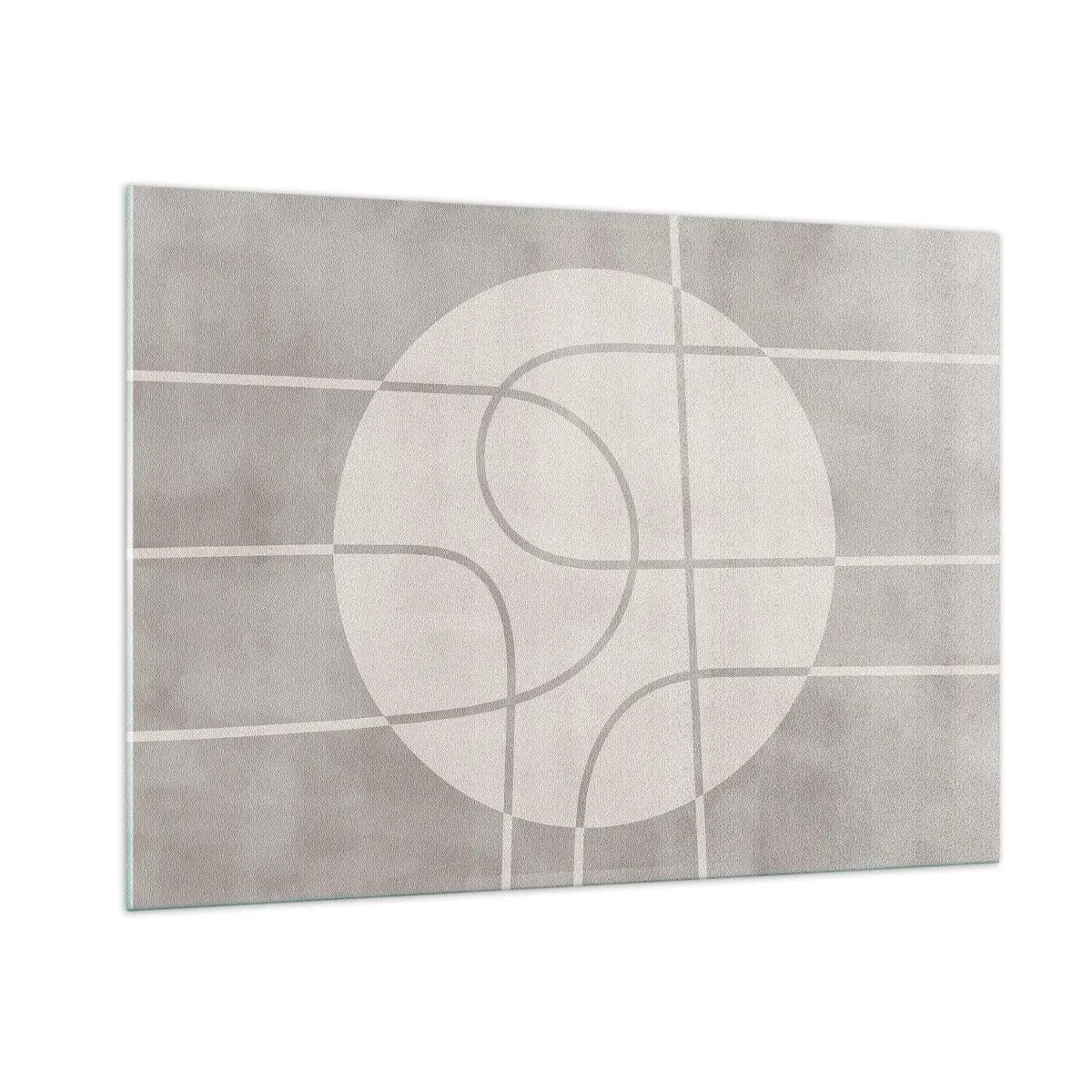 Impression sur verre - Image sur verre - Lignes et cercles beiges créant une composition géométrique - 100x70cm - Circulaire et tout droit - Décoration murale moderne pour le salon et la chambre ARTTOR