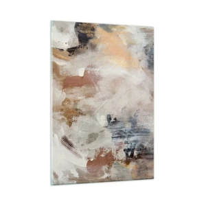 Impression sur verre - Image sur verre - Composition abstraite beige et marron dans un style brumeux - 50x70cm - Abstraction brumeuse - Décoration murale moderne pour le salon et la chambre ARTTOR