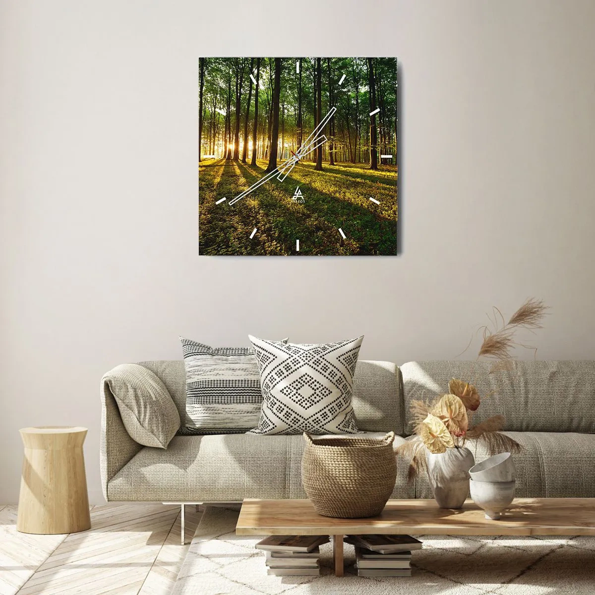 Horloge murale - Pendule murale - Le soleil couchant dans la forêt de feuillus - 30x30cm - Toutes les photographies de printemps - Décoration murale moderne pour le salon et la chambre ARTTOR