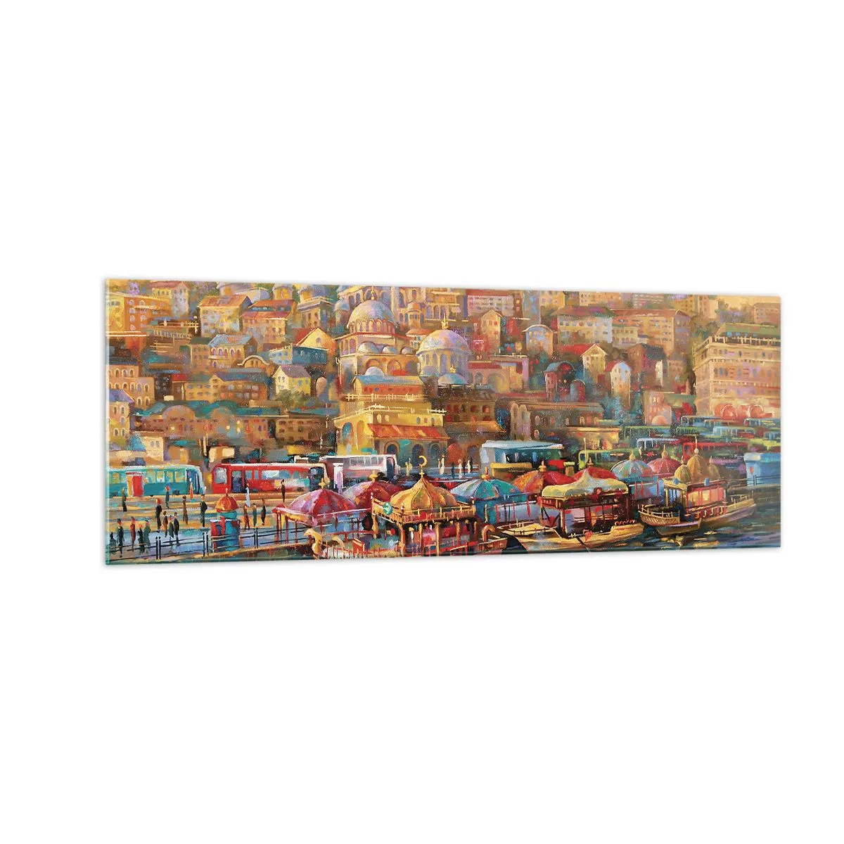 Impression sur verre - Image sur verre - Panorama pittoresque d'Istanbul avec vue sur la baie et la ville - 140x50cm - Conte d'Istanbul - Décoration murale moderne pour le salon et la chambre ARTTOR