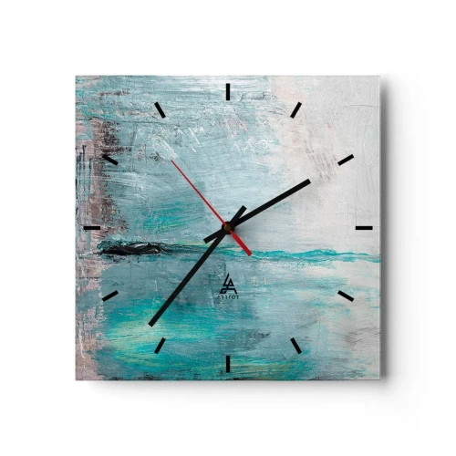 Horloge murale - Pendule murale - Abstraction dans les tons turquoise et gris - 30x30cm - Horizontalement en bleu - Décoration murale moderne pour le salon et la chambre ARTTOR