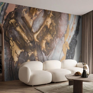 Papier Peint Photo Premium Canvas - Composition abstraite avec des éléments d'or et de cristaux - 100x70cm - Élément de la terre - Décoration murale moderne pour le salon et la chambre ARTTOR