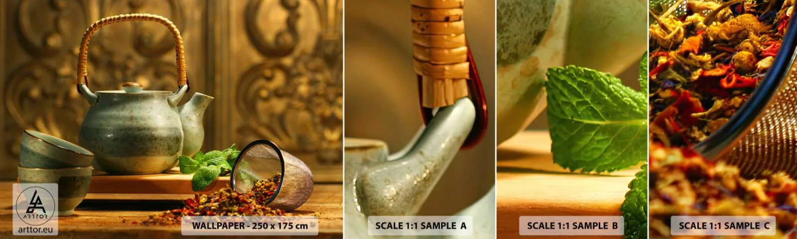 Échantillon De Papier Peint Standard Eco - Un traité sur la consommation de thé - La gastronomie, Thé, Herbes séchées - 100x30 cm