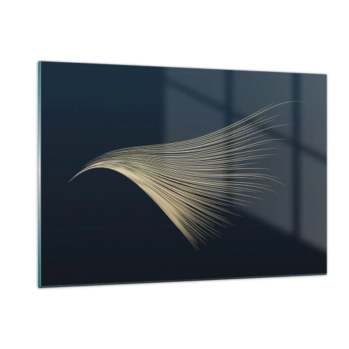 Impression sur verre - Image sur verre - Une ligne dorée ressemblant à une aile sur un fond bleu marine - 120x80cm - Comme les cheveux d'un ange - Décoration murale moderne pour le salon et la chambre ARTTOR