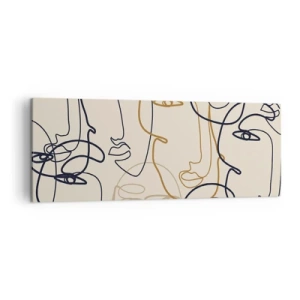 Impression sur toile - Image sur toile - Visages minimalistes au trait sur fond clair - 140x50cm - Portrait multiplié - Décoration murale moderne pour le salon et la chambre ARTTOR