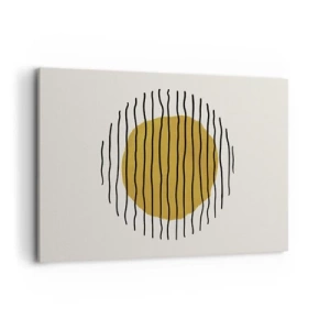Impression sur toile - Image sur toile - Un motif minimaliste avec un cercle jaune et des lignes noires. - 120x80cm - Abstraction tremblante de chaleur - Décoration murale moderne pour le salon et la chambre ARTTOR