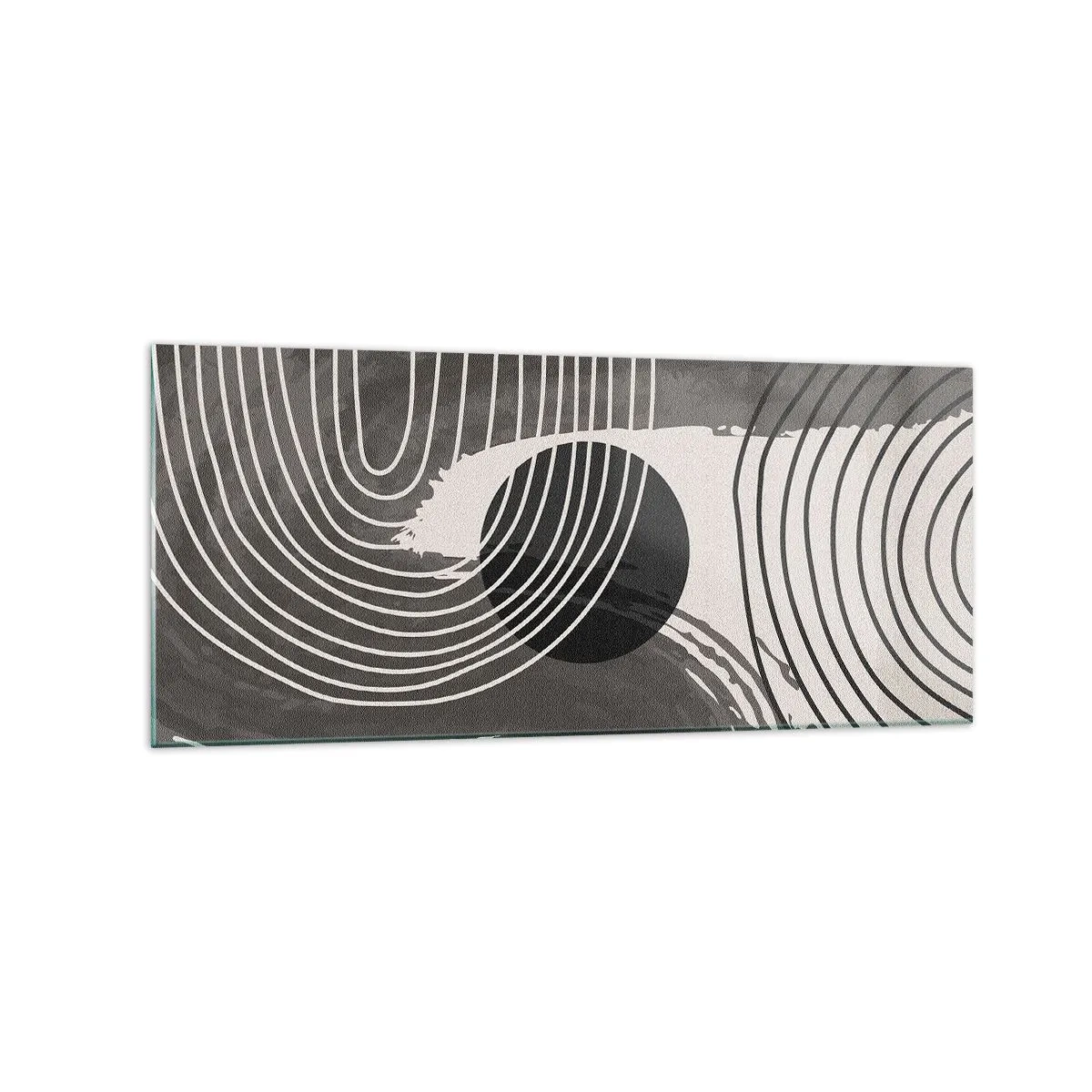 Impression sur verre - Image sur verre - Lignes géométriques et ovales dans des tons monochromes - 120x50cm - L'ovale gagne - Décoration murale moderne pour le salon et la chambre ARTTOR