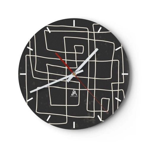 Horloge murale - Pendule murale - Lignes géométriques blanches formant une grille complexe sur un fond noir. - 30x30cm - Pas aussi simple - Décoration murale moderne pour le salon, la cuisine et la chambre ARTTOR