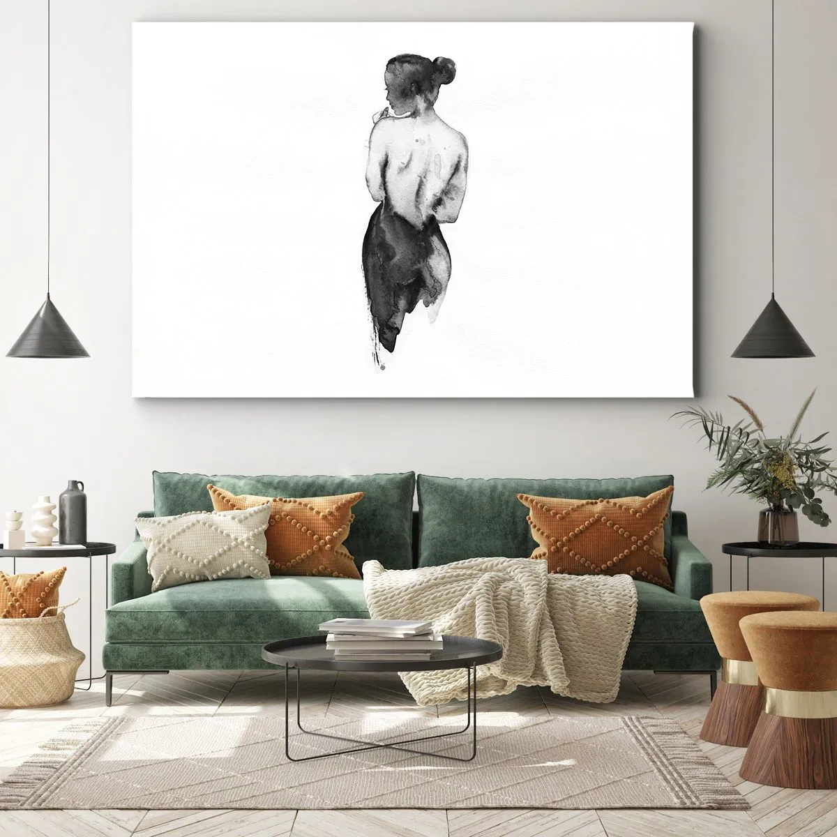 Impression sur toile - Image sur toile - La silhouette d'une femme capturée dans une aquarelle subtile - 100x70cm - Auprès d'elle, le monde disparaît - Décoration murale moderne pour le salon et la chambre ARTTOR