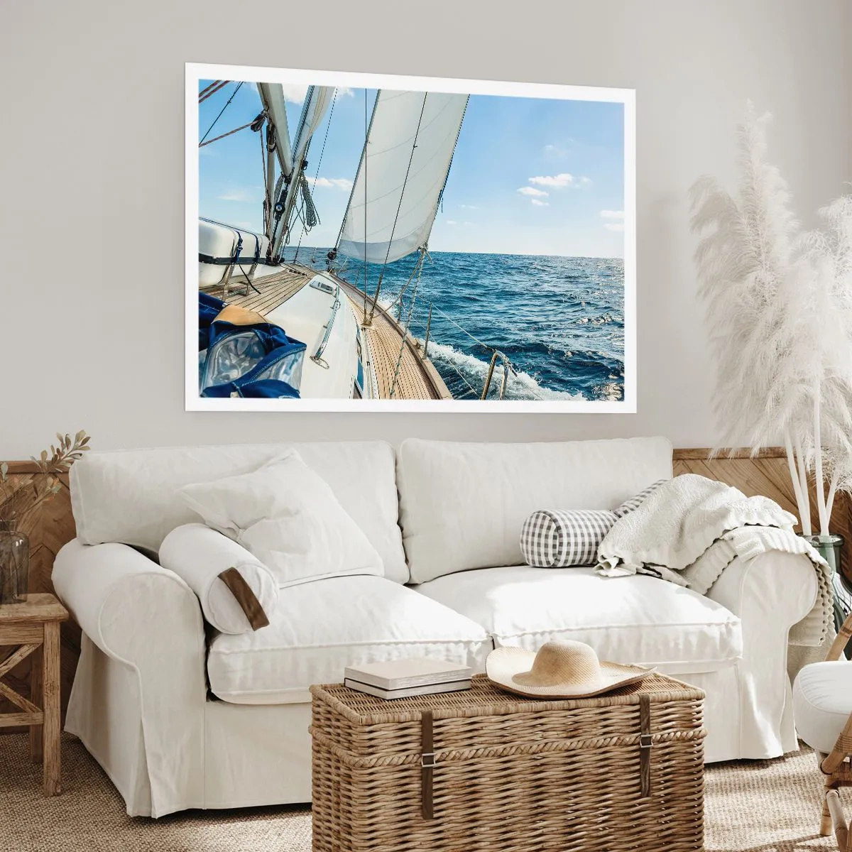 Affiche - Poster - Un voilier sur une mer calme sous un ciel bleu - 100x70cm - Ohé, l'aventure - Décoration murale moderne pour le salon et la chambre ARTTOR