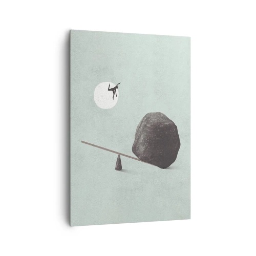 Impression sur toile - Image sur toile - Une scène symbolique avec une figure et un équilibre sur un ciel lumineux. - 70x100cm - Réalisation de ses rêves - Décoration murale moderne pour le salon et la chambre ARTTOR