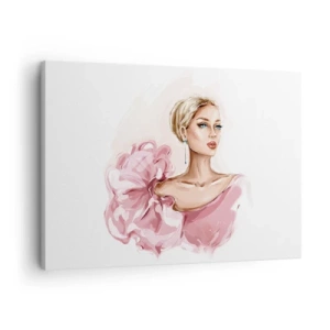 Impression sur toile - Image sur toile - Portrait d'une femme en robe rose sur fond clair - 70x50cm - Comme peinte... - Décoration murale moderne pour le salon et la chambre ARTTOR