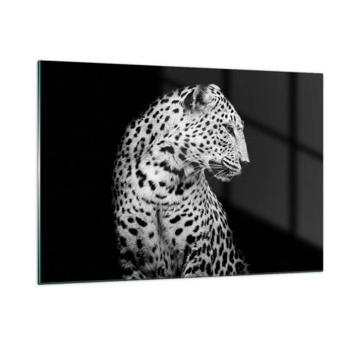 Impression sur verre - Image sur verre - Un léopard dans une lumière noire et blanche contre une fenêtre - 120x80cm - Presque un profil parfait! - Décoration murale moderne pour le salon et la chambre ARTTOR
