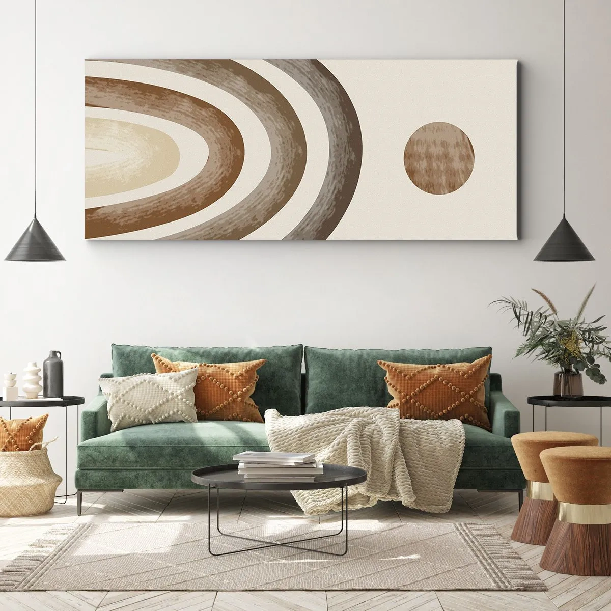 Impression sur toile - Image sur toile - Motif planétaire géométrique dans les tons de marron - 160x50cm - Dans une galaxie lointaine - Décoration murale moderne pour le salon et la chambre ARTTOR