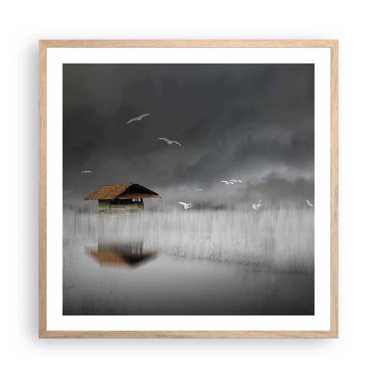 Affiche dans un chêne clair - Poster - A l'abri de la pluie - 60x60 cm