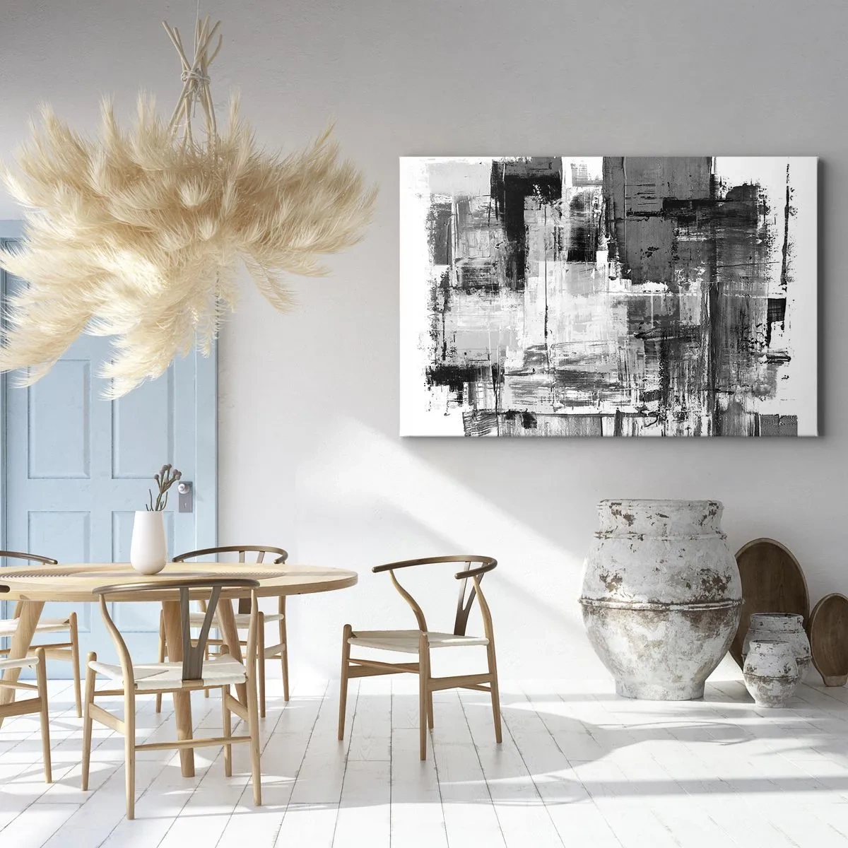 Impression sur toile - Image sur toile - Composition abstraite en noir, blanc et gris - 70x50cm - Le gris est beau - Décoration murale moderne pour le salon et la chambre ARTTOR